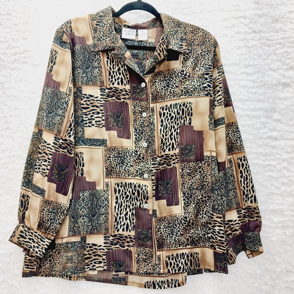 Blouse Button-Up Cheetah Mob Wife Business Casual Vibe Patchwork Siren Size 14